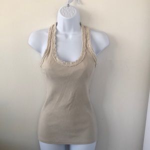 Pookie & Sebastian Cream Color‎ Ribbed Embellished Tank - EUC